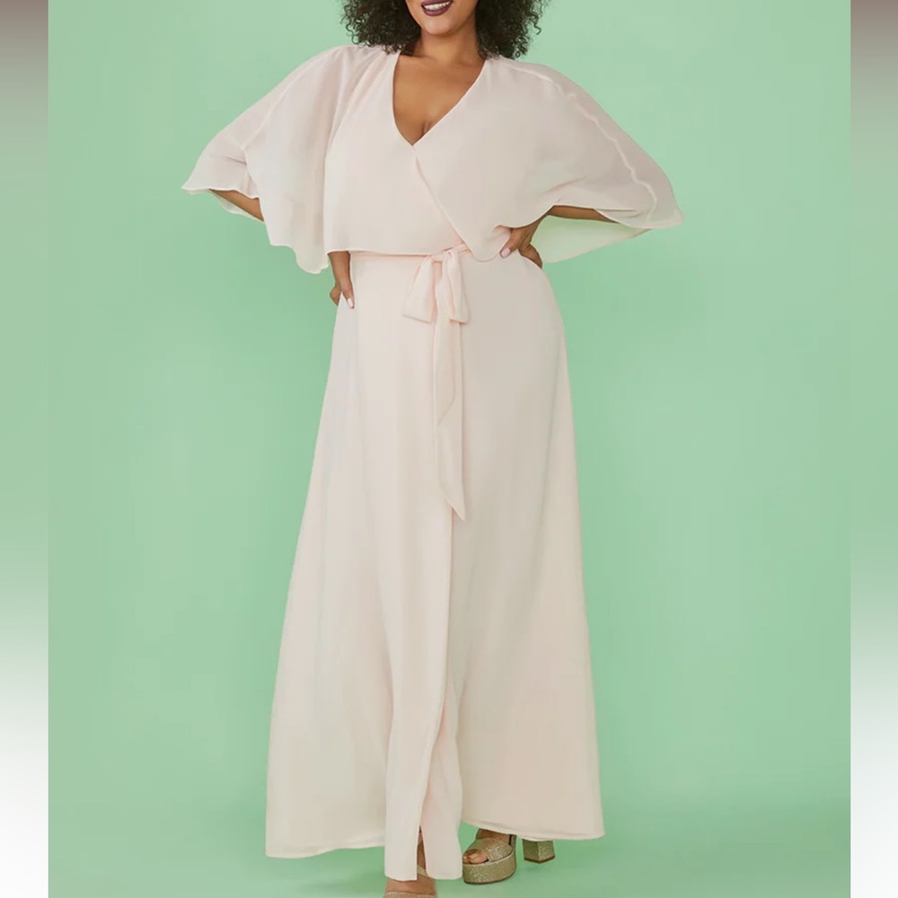 PLUS ModCloth NWT Blush Pink Chiffon Flowy Wrapped in Rapture Maxi Dress Size 1X